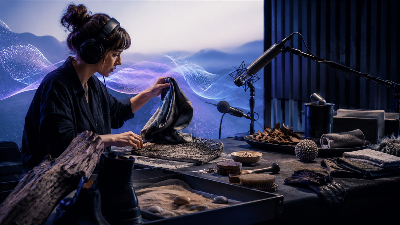 Foley sound designer working with props and sound textures